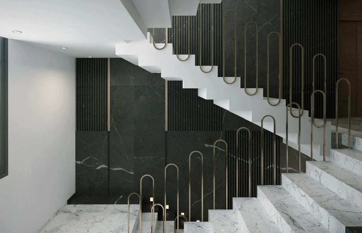 Escalier contemporain habillé de marbre